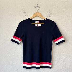 CABI Hampton Shell Sweater Classic Navy Blue Striped SS Preppy NWT